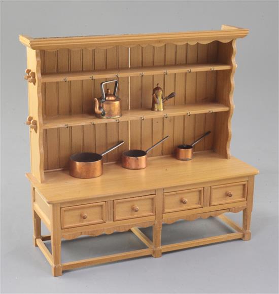 Denis Hillman. A mid 18th century style beech miniature dresser, width 7.25in. height 7in.